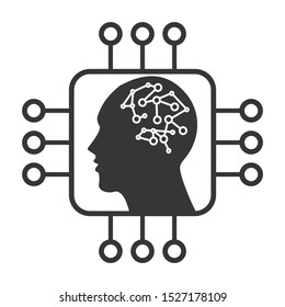 Artificial Intelligence or AI icon. Machine learning concept. Flat style illustration. Isolated on white background. 
