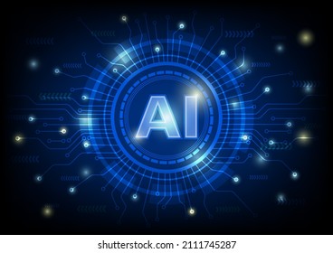 Artificial Intelligence AI icon, AI and machine learning concept. Neural network, Abstract technology blue background, Vector illustration