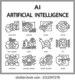 Artificial Intelligence or ai icon set isolated on white background for web design