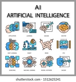 Artificial Intelligence or ai icon set isolated on white background for web design