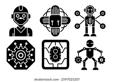 Artificial intelligence AI icon set, A set of line icons related to artificial, intelligent, graphic of robot ,set Technology related to artificial