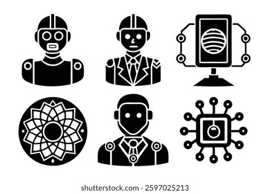 Artificial intelligence AI icon set, A set of line icons related to artificial, intelligent, graphic of robot ,set Technology related to artificial