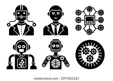 Artificial intelligence AI icon set, A set of line icons related to artificial, intelligent, graphic of robot ,set Technology related to artificial