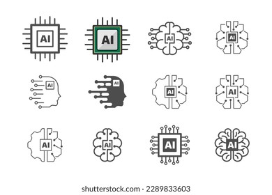 Artificial intelligence AI icon vector design with processor cip, brain, technology symbol