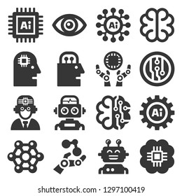 Artificial Intelligence AI Icons Set on White Background. Vector