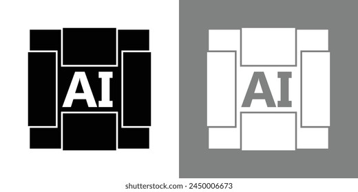 Artificial intelligence AI Icons. Technology related to intelligent, graphic of robot. Vector ai generate chip logo or symbol. AI generator.