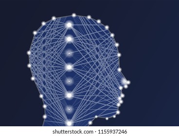 Artificial Intelligence (AI) illustration with deep neural network and silhouette of person