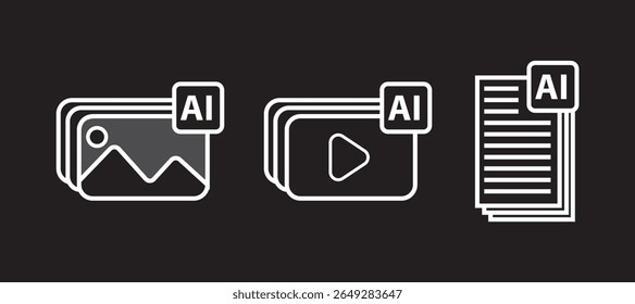 Inteligência artificial ai imagem vídeo documento negativo ícone Vetor Imagem