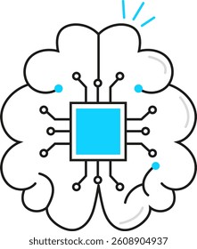 Artificial intelligence AI, including cybernetics, machine learning, robotics icon line vector, AI problem-solving, algorithms, and AI technology concepts