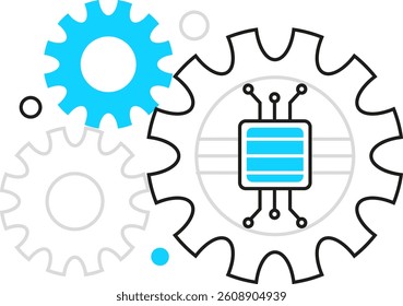 Artificial intelligence AI, including cybernetics, machine learning, robotics icon line vector, AI problem-solving, algorithms, and AI technology concepts