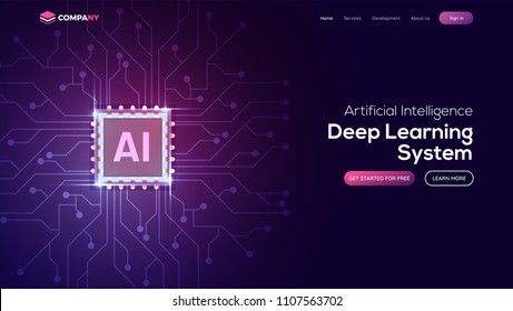 Artificial Intelligence (AI) landing page. Website template for deep learning concept.