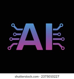 Artificial intelligence (AI) letter A and I and circuit board. Icon with gradient color on blank background. EPS 10