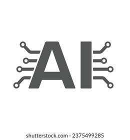 Artificial intelligence (AI) letter A and I and circuit board. AI integration concept. EPS 10