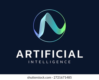 Inteligencia artificial (IA) con letra A Líneas onduladas en movimiento superpuestas en el futuro círculo del concepto de diseño de Vectores de tecnología. Símbolo de logotipo de tecnología de IA para tecnología avanzada, interfaz de usuario, automatización.
