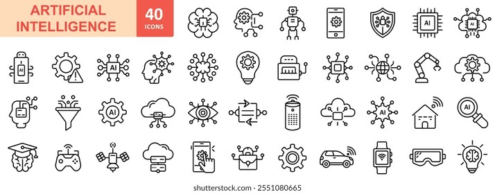 Artificial intelligence or AI line icon design set, Building outline icon