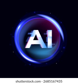 Inteligencia artificial Logotipo de IA con círculo brillante futurista, fondo de tecnología digital, aprendizaje automático, innovación y diseño virtual moderno.