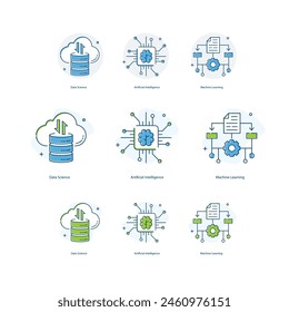 Artificial Intelligence, AI, Machine Learning, ML, Data Science Vector Illustrtaion Icon Designs