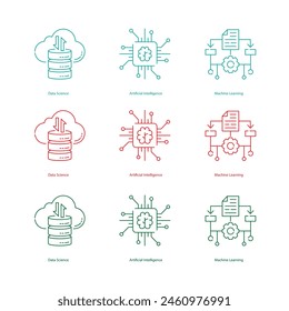 Künstliche Intelligenz, KI, Maschinelles Lernen, ML, Data Wissenschaft Vektorgrafik Illustration Icon Designs