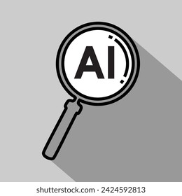 artificial intelligence or AI, mafnigying glass or lupe, linear, vector illustration 