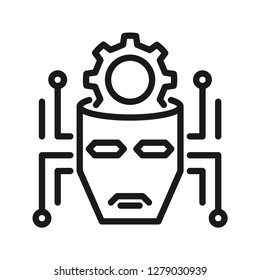 Artificial intelligence (AI) mechanical brain that is created from electronic materials. Simple line. Isolate on white background. Vector.