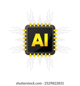 Artificial Intelligence. AI Microchip. Electronic brain. Technology concept. Machine learning concept. Circuit board. Vector illustration.