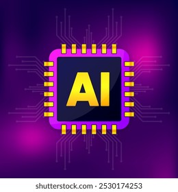 Inteligência Artificial. AI Microchip. Cérebro eletrônico. Conceito de tecnologia. Conceito de aprendizado de máquina. Placa de circuito. Ilustração vetorial.