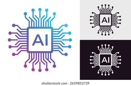 Artificial Intelligence AI Microchip with Neural Circuit Design. Vector Illustration of an AI Processor with Neural Circuitry Representing Machine Learning, Deep Learning and Intelligent Systems