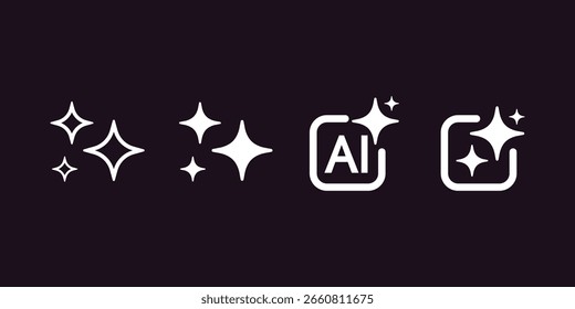 Conjunto de inteligência artificial AI gerar ícones. AI estrela cintilante com ícone quadrado. Tecnologia de inteligência artificial e conceito de aprendizagem de máquina. Gerar símbolo para aplicativo e Web