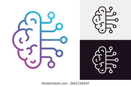 Inteligencia Artificial Chip De IA Y Circuitos En El Cerebro. Un Conjunto De Diseños Cerebrales Y De Circuitos Creativos Que Representan La Inteligencia Artificial Y La Innovación Digital