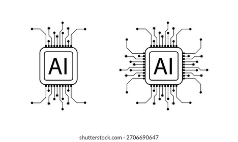 Künstliche Intelligenz AI Mikrochip mit Neuronalen Schaltungsentwurf. Vektorgrafik eines KI-Prozessors mit neuronalen Schaltkreisen, die maschinelles Lernen, tiefes Lernen und intelligente Systeme darstellen