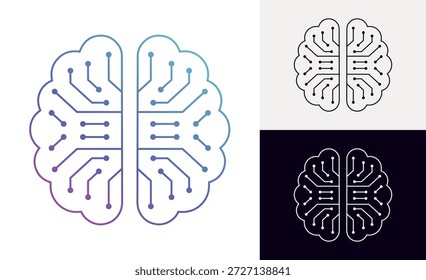 Inteligencia Artificial AI Microchip con Diseño de Circuito Neuronal. Ilustración vectorial de un procesador de IA con circuitos neuronales que representan aprendizaje automático, aprendizaje profundo y sistemas inteligentes