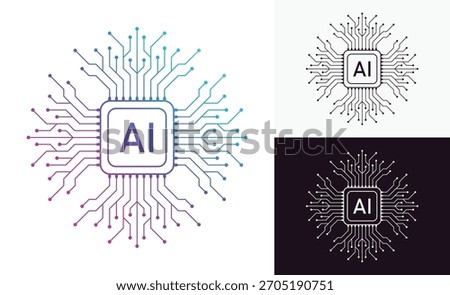 Artificial Intelligence AI Microchip with Neural Circuit Design. Vector Illustration of an AI Processor with Neural Circuitry Representing Machine Learning, Deep Learning and Intelligent Systems