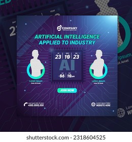 Artificial Intelligence (AI) the New Tehcnology for Industry, Business, Digital Marketing, Content Creator. Webinar Banner Chipset, Circuit, PCB Concept