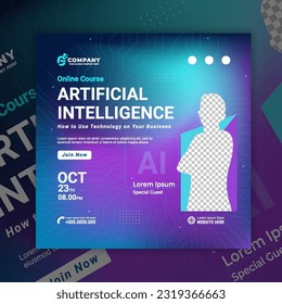 Artificial Intelligence (AI) the New Tehcnology for Industry, Business, Digital Marketing, Content Creator. Webinar Template used on digital banner or social media flyer, Online Class.