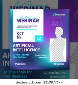 Artificial Intelligence (AI) the New Tehcnology for Industry, Business, Digital Marketing, Content Creator. Webinar Template used on digital banner or social media flyer, Online Class.