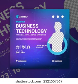 Artificial Intelligence (AI) the New Tehcnology for Industry, Business, Digital Marketing, Content Creator. Webinar Template used on digital banner or social media flyer, Online Class.