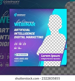 Inteligencia Artificial (AI) la Nueva Tecnología para la Industria, Negocios, Marketing Digital, Creador de Contenidos. Plantilla de seminario web usada en banner digital o volante de medios sociales, Clase en línea.