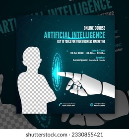 Artificial Intelligence (AI) the New Tehcnology for Industry, Business, Digital Marketing, Content Creator. Webinar Template used on digital banner or social media flyer, Online Class.