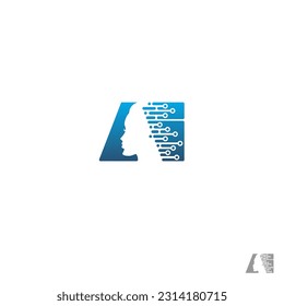 Artificial intelligence AI no 2 wordmark logo - AI face symbol betwen letter A and i.