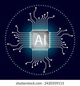 Inteligencia artificial estilo de línea de circuito del pictograma de IA. Base de datos de almacenamiento de unidades de microprocesador. Tecnología digital de red inteligente.  