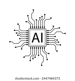 Artificial intelligence AI pictogram circuit line style. Micro processor unit storage database. Smart network digital technology.  