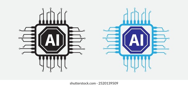 Símbolo de ícone de pictograma de Inteligência Artificial AI. Inteligência Artificial em Fundo Branco. ilustração vetorial.