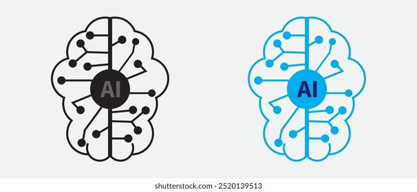 Símbolo de ícone de pictograma de Inteligência Artificial AI. Inteligência Artificial em Fundo Branco. ilustração vetorial.
