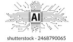 Artificial intelligence AI pictogram. Technology related to artificial intelligence, computers and systems that are intelligent, graphic of robot. Vector ai generated logo or symbol. circuit board