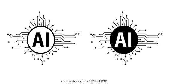 Pictograma de inteligencia artificial IA. Tecnología relacionada con inteligencia artificial, computadoras y sistemas inteligentes, gráficos de robots. Logo o símbolo generado por Vector ai. Icono técnico