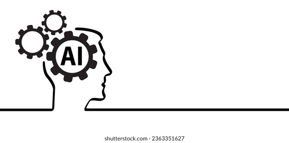 Artificial intelligence AI pictogram. Technology related to artificial intelligence, computers and systems that are intelligent, graphic of robot. Vector ai generated logo or symbol. Tech icon