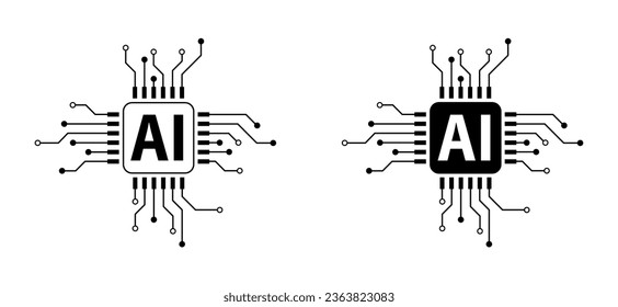 Pictograma de inteligencia artificial IA. Tecnología relacionada con inteligencia artificial, computadoras y sistemas inteligentes, gráficos de robots. Logo o símbolo generado por Vector ai. Icono técnico