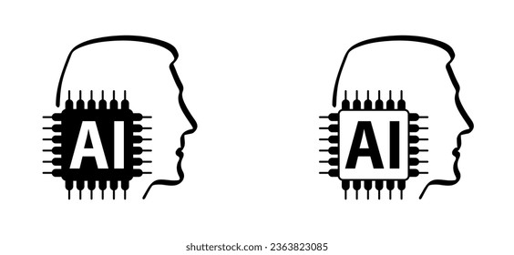 Pictograma de inteligencia artificial IA. Tecnología relacionada con inteligencia artificial, computadoras y sistemas inteligentes, gráficos de robots. Logo o símbolo generado por Vector ai. Icono técnico
