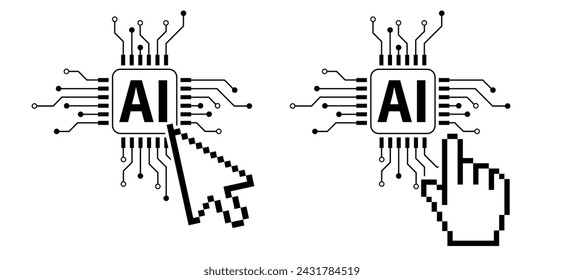 Pictograma de inteligencia artificial AI. Tecnología relacionada con la inteligencia artificial, computadoras y sistemas que son inteligentes, gráficos de robots. Logotipo o símbolo generado por vector. Icono de tecnología