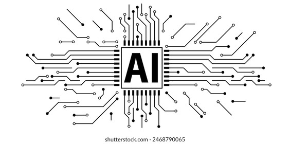 Artificial intelligence AI pictogram. Technology related to artificial intelligence, computers and systems that are intelligent, graphic of robot. Vector ai generated logo or symbol. circuit board